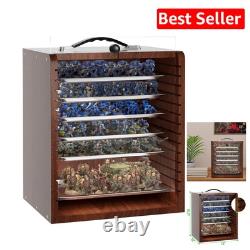Reddish Brown Wood Miniature Display Case with 6 Adjustable Trays, Easy Assembly