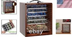 Reddish Brown Wood Miniature Display Case with 6 Adjustable Trays, Easy Assembly