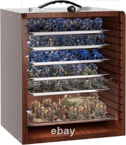 Reddish Brown Wood Miniature Display Case with 6 Adjustable Trays, Easy Assembly
