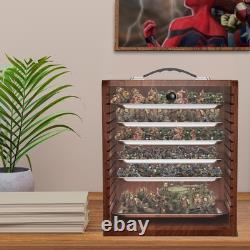 Reddish Brown Wood Miniature Display Case with 6 Adjustable Trays, Easy Assembly