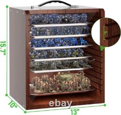 Reddish Brown Wood Miniature Display Case with 6 Adjustable Trays, Easy Assembly