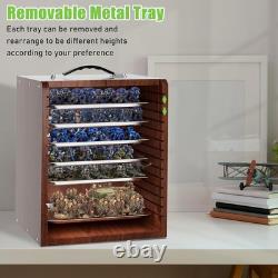 Reddish Brown Wood Miniature Display Case with 6 Adjustable Trays, Easy Assembly