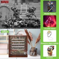 Reddish Brown Wood Miniature Display Case with 6 Adjustable Trays, Easy Assembly
