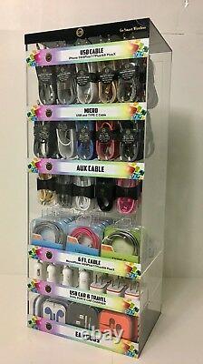 Retail store counter top display case for cell phone accessories chargers