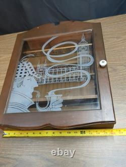 Sherlock Holmes Wooden Tobacco Pipe Display Case Storage Cabinet with Etched Glass