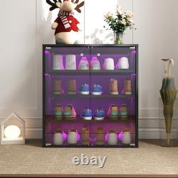 Sneaker Display Case with RGB LED Light, 4-Tier Stackable Shoe Storage Box