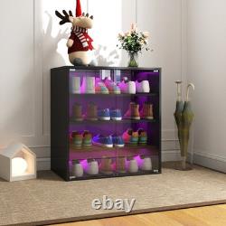 Sneaker Display Case with RGB LED Light, 4-Tier Stackable Shoe Storage Box