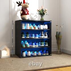Sneaker Display Case with RGB LED Light, 4-Tier Stackable Shoe Storage Box