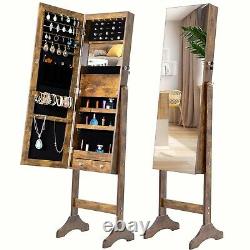 Stand Full Length Mirror Jewelry Cabinet Free Standing Armoire Storage Organizer