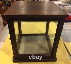 Store Counter Top Wooden Display Case With Side & Back Glass & One Glass Shelf