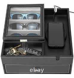 Sunglasses Organizer Storage Display Case Dresser Valet Box Black/Gray