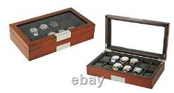 TIMELYBUYS 12 Cherry Wood Watch Box Display Case Storage Jewelry Organizer wi