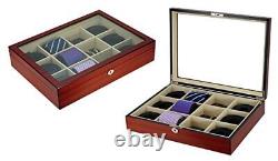 TIMELYBUYS Display Case for 12 Ties Belts and Accessories Cherry Wood Storage