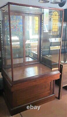 Tall Free Standing Glass & Wood Display Case with Storage Drawers LOCAL PICK UP