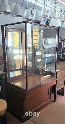 Tall Free Standing Glass & Wood Display Case with Storage Drawers LOCAL PICK UP