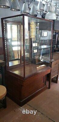 Tall Free Standing Glass & Wood Display Case with Storage Drawers LOCAL PICK UP