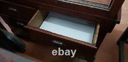 Tall Free Standing Glass & Wood Display Case with Storage Drawers LOCAL PICK UP