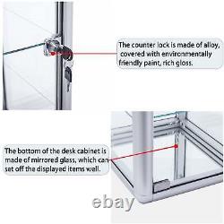 Tempered Glass Countertop Display Case Store Fixture Showcase with Shelves&lock