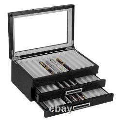 Timelybuys 30 Piece Black Ebony Wood Personalized Pen Display Case Storage and F