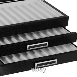 Timelybuys 30 Piece Black Ebony Wood Personalized Pen Display Case Storage and F