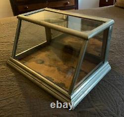 Tiny Antique Nickel Silver Countertop Showcase Angled Country Store DisplayCase