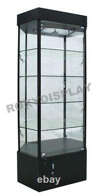 Tower LED Black Display Showcase Store Fixture Assembled WithLights #SC-WL35BK