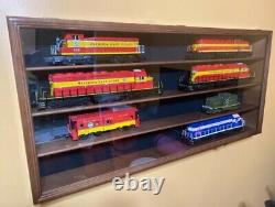 Train Display Case O Scale Oak Railroad Model Locomotive Wood Showcase Cabinet