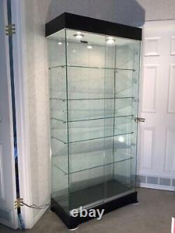 Used Glass Tower Display Showcase 15 shelf levels Store Fixture+Lights+Locking