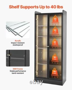 VEVOR Lighted Display Cabinet with Acrylic Doors 67 in Tall 5-Tier Curio Cabinet