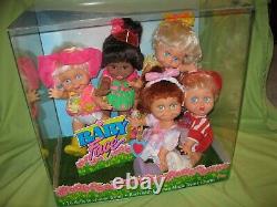 VINTAGE Galoob 1991 BABY FACE 5 Doll 2 5 6 8 9 Lot STORE DISPLAY Plexiglass Case
