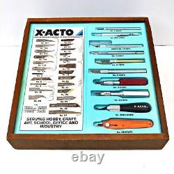 Vintage 35pc X-ACTO Knife-Tool Wooden Counter Top Display Case Hardware Store