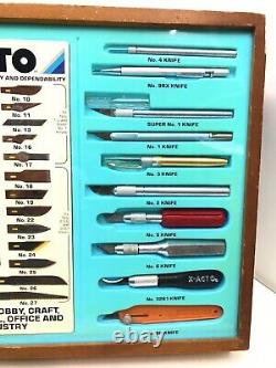 Vintage 35pc X-ACTO Knife-Tool Wooden Counter Top Display Case Hardware Store