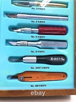 Vintage 35pc X-ACTO Knife-Tool Wooden Counter Top Display Case Hardware Store