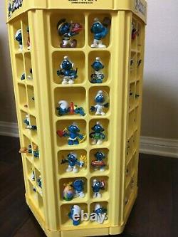 Vintage 80s SMURFS store DISPLAY CASE with 84 smurf figures PEYO