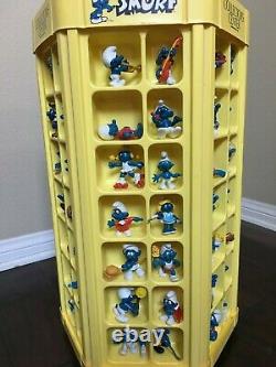 Vintage 80s SMURFS store DISPLAY CASE with 84 smurf figures PEYO