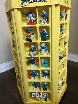 Vintage 80s SMURFS store DISPLAY CASE with 84 smurf figures PEYO