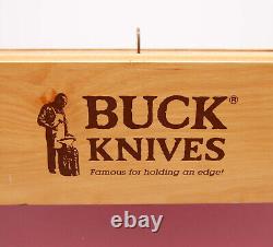 Vintage BUCK KNIVES Store Display Case wood with red velvet panel Beautiful