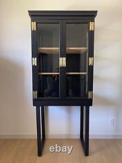 Vintage Black Wood Glass Display Curio Storage Cabinet Bar Case