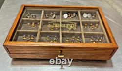 Vintage Countertop General Store Display Case For King Collar Studs With Studs