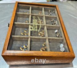 Vintage Countertop General Store Display Case For King Collar Studs With Studs
