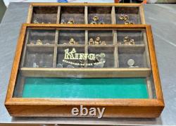 Vintage Countertop General Store Display Case For King Collar Studs With Studs