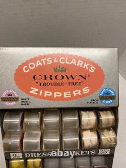 Vintage Countertop Store Zipper Display Coats & Clarks With 36 Zippers In Cases
