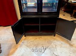 Vintage Dark Wood Glass Mirrored Lighted Display Case Glass W Extra Storage