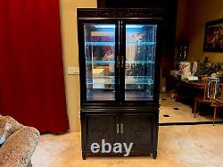 Vintage Dark Wood Glass Mirrored Lighted Display Case Glass W Extra Storage