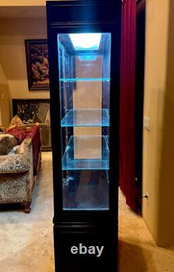 Vintage Dark Wood Glass Mirrored Lighted Display Case Glass W Extra Storage