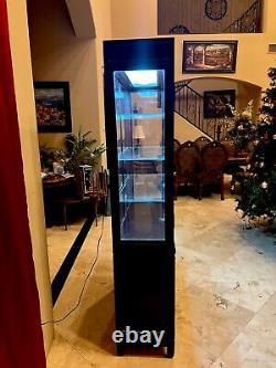 Vintage Dark Wood Glass Mirrored Lighted Display Case Glass W Extra Storage