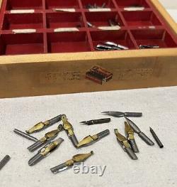 Vintage Esterbrook General Store Fountain Pen Nib Wooden Display Case + Tips