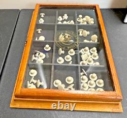 Vintage General Store Countertop Display Case King Collar Studs & All Contents