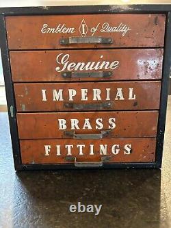 Vintage Imperial Brass Fittings Metal Display Case Storage Cabinet 5 Drawers