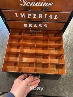 Vintage Imperial Brass Fittings Metal Display Case Storage Cabinet 5 Drawers